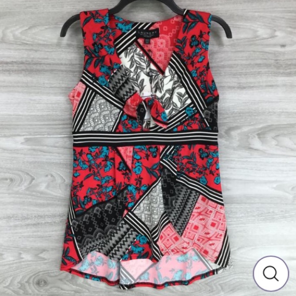 Laundry By Shelli Segal Sleeveless Floral Tie Front Blouse Size Small
